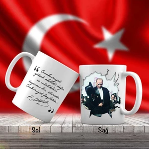 Pardesü ve Şapkalı Mustafa Kemal Atatürk - Atatürk'ün Sözleri -Kupa Bardak
