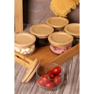 AtbyhomeDuo 300 ml Silikonlu Bambu Kapaklı Cam Kahvaltılık Lüx Kahvaltılık Sunum Seti