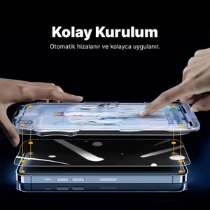 Apple iPhone 14 Plus Zebana Kolay Takma Aparatlı Hayalet Cam Ekran Koruyucu Siyah