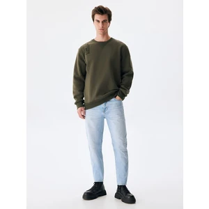 Sloganlı Sıfır Yaka Uzun Kollu Regular Fit Yeşil Sweatshirt