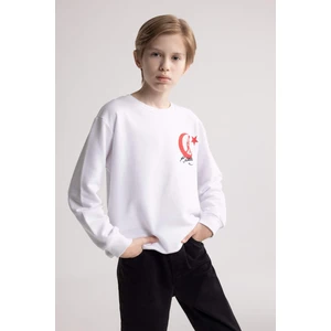 Erkek Çocuk Beyaz Bisiklet Yaka Atatürk Baskılı Nakışlı Sweatshirt D8200A824WN
