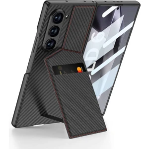 Techno Guru Samsung Galaxy Z Fold 6 Kılıf Karbon Fiber Kartlıklı Polaris Dik Açılan Kartlıklı Kapak
