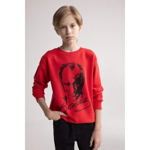 Erkek Çocuk Kırmızı Bisiklet Yaka Atatürk Baskılı Sweatshirt D8202A824WN