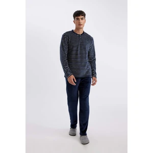 Pijama Takımı Regular Fit Polar Bisiklet Yaka Çizgili Uzun Kollu Üst Alt A3443AX24WN