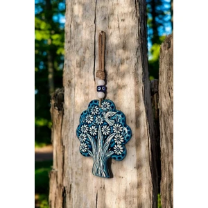 Revard Home Nazar Boncuklu Seramik Meyve Ağacı ve Kuş Desenli Mavi Beyaz Dekoratifli Çok Amaçlı Süs Eşya 16 x 20 cm