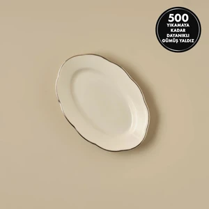 Bella Maison Clover Porselen Kayık Tabak Gümüş Yaldızlı 20 Cm Şık Tasarım Sofra Aksesuarı