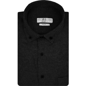 Bol Kesim Cepli Siyah Düz Flanel Kışlık Erkek Gömlek