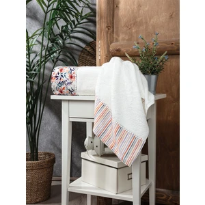 Sevim 2'li Set Bambu Banyo Havlusu - Doğal & Yumuşak - Şeritli & Çiçek Desenli Havlu Takımı - Tivoli - Toulosse