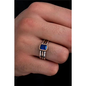 Osmanlı Gümüş Erkek Gümüş Yüzük - Lacivert Safir Taşlı Ince Kibar Erkek Yüzüğü