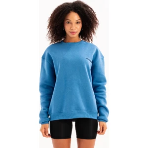 Bisiklet Yaka Nakışlı Şardonlu Içi Polarlı Mavi Kadın Sweatshirt - Rigil
