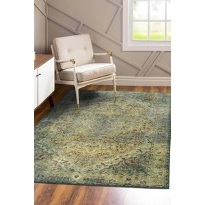 Blues Vintage Desenli Dokuma Taban Dekoratif Yeşil Halı AL 23