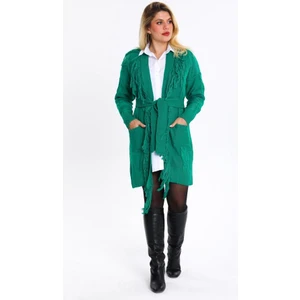 Kadın Saç Örgülü Püsküllü Triko Hırka 019