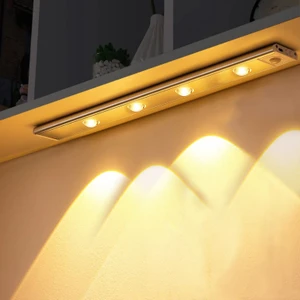 Şarjlı Hareket Sensörlü LED Şerit Çift Modlu Sensörlü Veya Sürekli Işık Yatak Odası Banyo Mutfak Çalışma Odası Aydınlatma Ayarlanabilir 3 Farklı Işık Rengi 60CM 4'lü Işık