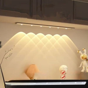 Şarjlı Hareket Sensörlü LED Şerit Çift Modlu Sensörlü Veya Sürekli Işık Yatak Odası Banyo Mutfak Çalışma Odası Aydınlatma Ayarlanabilir 3 Farklı Işık Rengi 120CM 8'li Işık
