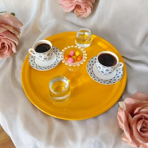 Ece Ev Modası Metal Sunum Tepsisi, Kahve Tepsisi, Çay Tepsisi, 26 cm Yuvarlak Tepsi