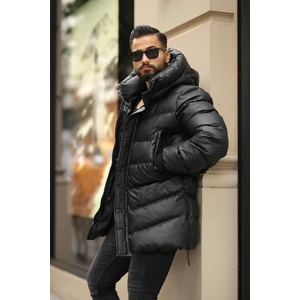 Kapüşonlu Yan Fermuar Detaylı Erkek Kışlık Deri Mont