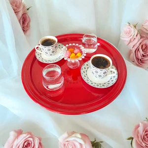 Ece Ev Modası Metal Sunum Tepsisi, Kahve Tepsisi, Çay Tepsisi, 26 cm Yuvarlak Tepsi