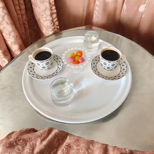 Ece Ev Modası Metal Sunum Tepsisi, Kahve Tepsisi, Çay Tepsisi, 26 cm Yuvarlak Tepsi