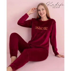 Kadın Kışlık Bisiklet Yaka Kadife Pijama Takımı 3017B - 1 Adet