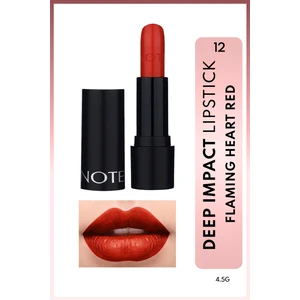 Note Cosmetics Deep Impact Lipstick Kremsi Dokulu Yarı Parlak Ruj 12 Flaming Heart Red - Kırmızı