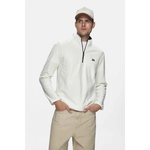 GREMIO Bej Polar Dik Yaka Nakışlı Standard Fit Erkek Sweatshirt