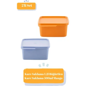 Kare Saklama 1.2l Böğürtlen- Kare Saklama 500ML Mango  2'li Set