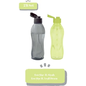 Eco Şişe Kk 1l Siyah-Eco Şişe 1l Yeşil Desen 2'li Set