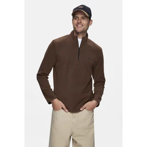 GREMIO Kahve Polar Dik Yaka Nakışlı Standard Fit Erkek Sweatshirt