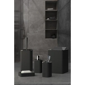5 Parça Lüx Banyo Seti - Dekoratif Kare Pratik Kapak Çöp Kovası Diş Fırçalık Sabunluk Fırça Seti