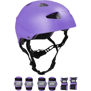 Lila Çocuk Kaskı Spor Koruyucu Kask Siyah Mor Dirseklik Donanım Seti Kaykay Bisiklet Scooter Paten