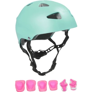 Turkuaz Çocuk Kaskı Spor Koruyucu Kask Pembe Dizlik Dirseklik Donanım Seti Bisiklet Scooter Paten