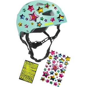 Turkuaz Çocuk Kaskı Spor Koruyucu Kask Yıldızlar ve Harfler Stickerlı Bisiklet Paten Ekipmanı