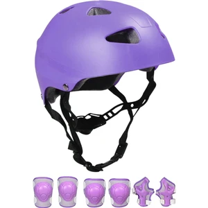 Lila Mor Çocuk Kaskı Spor Koruyucu Kask Lila Dizlik Dirseklik Donanım Seti Bisiklet Scooter Paten