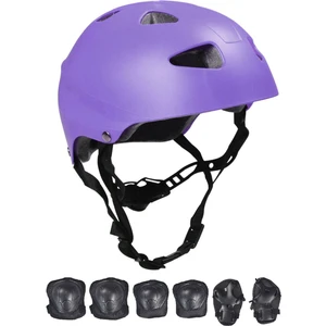 Lila Çocuk Kaskı Spor Koruyucu Kask Siyah Dizlik Dirseklik Donanım Seti Bisiklet Scooter Paten