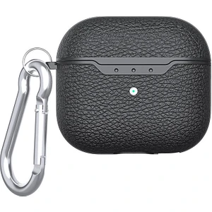 Case 4U Apple Airpods 4 Deri Görünümlü Silikon Kılıf Airbag 03 Askı Aparatlı Siyah
