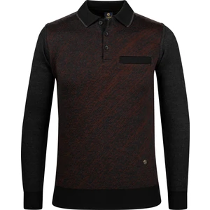 Çizgi Triko Erkek Battal Polo Yaka Triko Kazak Desenli Kol ve Bel Lastikli Çelik Örgü Klasik Kalıp - 5012FB