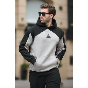 Siyah Kapüşonlu Cep Detaylı Nakışlı Sweatshirt E7085