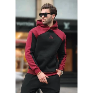 Bordo Kapüşonlu Cep Detaylı Nakışlı Sweatshirt E7085