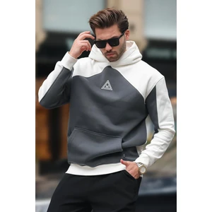 Ekru Kapüşonlu Cep Detaylı Nakışlı Sweatshirt E7085