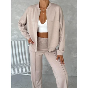 Suya U&S Wear Şık ve Rahat Modal Kumaş Fermuarlı Sweatshirt ve Lastikli Pantolon Takım
