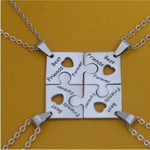 Yeni 4 Lü Yapboz Best Friend Forever Kalpli Kolye Hediyelik Aksesuar Şık