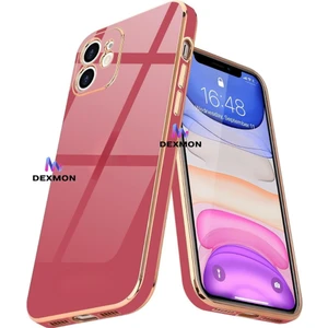 iPhone 11 Uyumlu Kılıf Kamera Korumalı Arkası Renkli Kenarları Parlak Dore Tasarım Kapak