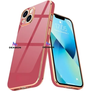 iPhone 15 Uyumlu Kılıf Kamera Korumalı Arkası Renkli Kenarları Parlak Dore Tasarım Kapak