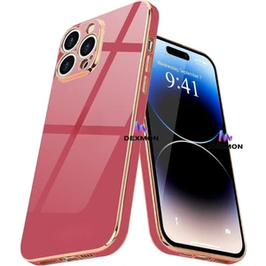 iPhone 15 Pro Uyumlu Kılıf Kamera Korumalı Arkası Renkli Kenarları Parlak Dore Tasarım Kapak