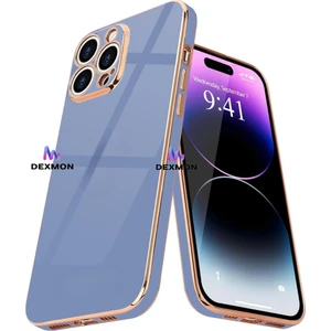 iPhone 15 Pro Max Uyumlu Kılıf Kamera Korumalı Arkası Renkli Kenarları Parlak Dore Tasarım Kapak