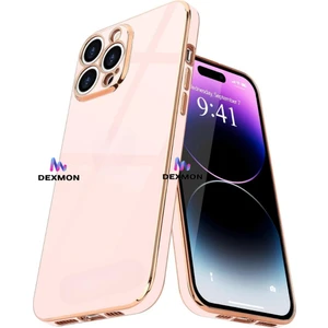 iPhone 15 Pro Max Uyumlu Kılıf Kamera Korumalı Arkası Renkli Kenarları Parlak Dore Tasarım Kapak