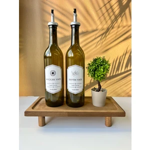 2 Adet 750ML  Akıtmaz Yağdanlık + Dikdörtgen Ahşap Yükseltici Stant + Yapay Çiçek