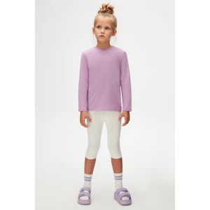 Lila Basic Unisex Çocuk Mevsimlik Sıfır Yaka Uzun Kollu Tişört