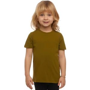 Zeytin Yeşili Basic Unisex Çocuk Sıfır Yaka Kısa Kollu Tişört