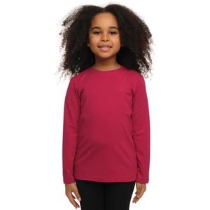 Koyu Fuşya Basic Unisex Çocuk Mevsimlik Sıfır Yaka Uzun Kollu Tişört